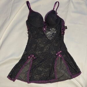 Native Intimates Black & Purple Lace Babydoll Lingerie – Size 34C